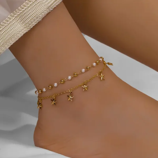 18K مطلية بالذهب، سوار الكاحل القابل للتعديل بتصميم نمط قديم وأنيق