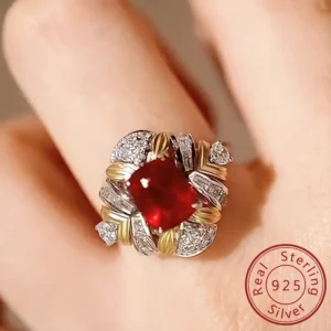 قطعة خاتم فضي 925 أنيق مع مرجان أحمر