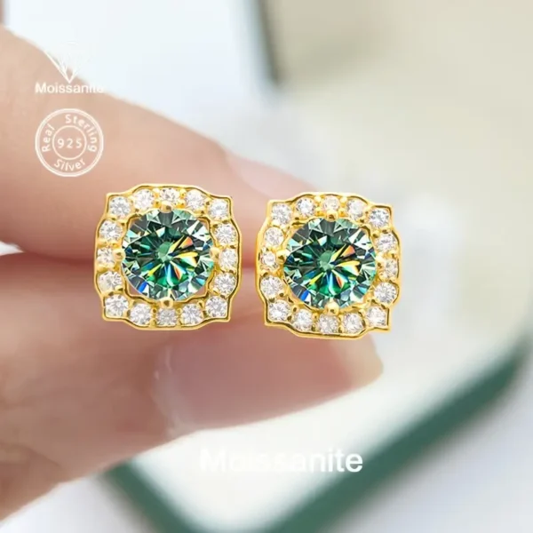 ⁦أقراط نسائية أنيقة من مويسانيت أزرق أخضر دائري 0.5 قيراط فضة عيار 925⁩ - الصورة ⁦2⁩