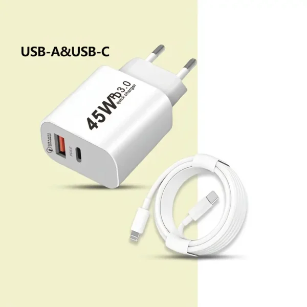 ⁦محول طاقة USB C من UKETO بمنفذين USB C + A بطول 3.3/6 أقدام مع كابل شحن سريع USB C إلى L لهواتف iPhone 16/14/13/12/11/6 Pro/15/15 Pro Max/Plus,i. Pad Pro/Air/Mini⁩ - الصورة ⁦8⁩