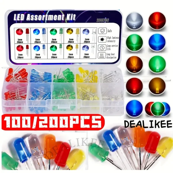 ⁦200 قطعة 3 مم 5 مم مجموعة ديود ضوء LED دائري⁩ - الصورة ⁦6⁩