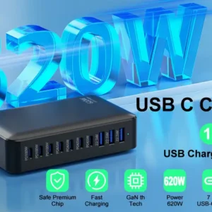 1 قطعة شاحن USB C 620 واط، شاحن USB Gan 10 منافذ،