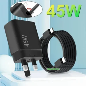 شاحن فائق السرعة 45 واط مع كابل Type-C 201.17 سم 5A، قابس USB C لهواتف سامسونج S24 Ultra/S24+/S24/S23 Ultra/S23/S22/S21/A15, A55, Z Fold 6, Z Flip 6, Tab S9، لجوجل PIXEL 9، شاحن سريع PPS 2.0، HengYe