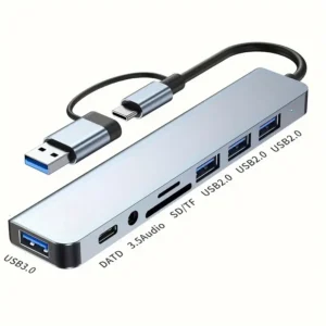 محول 8 في 1 مع منفذ صوت USB، محول متعدد المنافذ للكمبيوتر اللوحي، يعمل بالطاقة USB، جهد تشغيل 5 فولت، متوافق مع الأجهزة اللوحية.