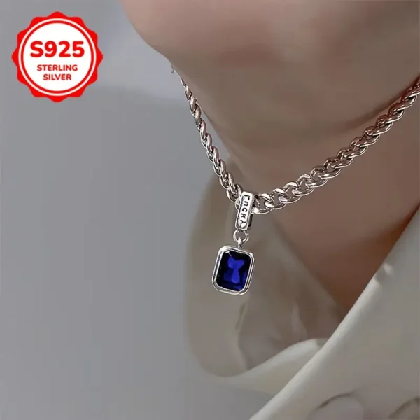 ⁦سوار سلسلة مربعة زرقاء من الفضة الإسترليني S925 مضاد للحساسية⁩ - الصورة ⁦3⁩
