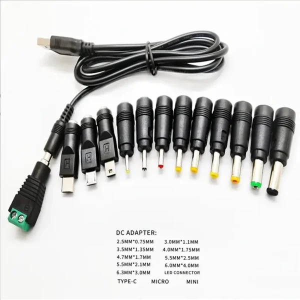 ⁦1 سلك طاقة USB/DC مع مجموعة محولات DC 13، كابل DC متعدد الوظائف ومحول DC⁩ - الصورة ⁦3⁩