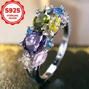 اتم زركونيا صناعي متعدد الألوان مصنوع من فضة ستيرلنج S925
