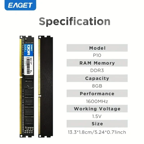 ⁦ذاكرة EAGET DDR3 8GB 1600MHz⁩ - الصورة ⁦4⁩