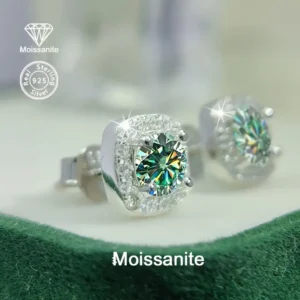 أقراط مويسانيت من الفضة عيار 925 بوزن 1 قيراط