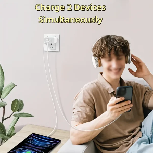 ⁦محول طاقة USB C من UKETO بمنفذين USB C + A بطول 3.3/6 أقدام مع كابل شحن سريع USB C إلى L لهواتف iPhone 16/14/13/12/11/6 Pro/15/15 Pro Max/Plus,i. Pad Pro/Air/Mini⁩ - الصورة ⁦7⁩