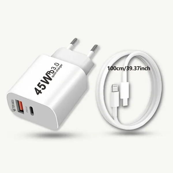 ⁦محول طاقة USB C من UKETO بمنفذين USB C + A بطول 3.3/6 أقدام مع كابل شحن سريع USB C إلى L لهواتف iPhone 16/14/13/12/11/6 Pro/15/15 Pro Max/Plus,i. Pad Pro/Air/Mini⁩ - الصورة ⁦3⁩