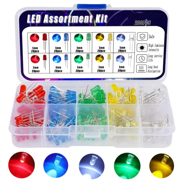 ⁦200 قطعة 3 مم 5 مم مجموعة ديود ضوء LED دائري⁩ - الصورة ⁦5⁩
