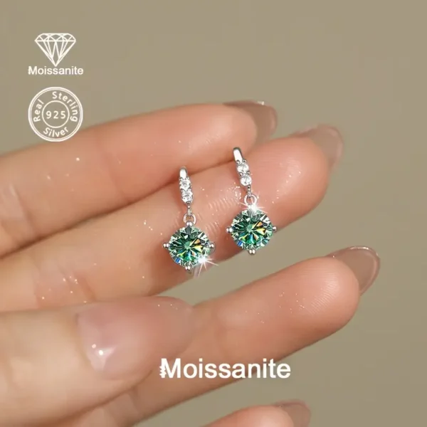⁦قيراط زينة خضراء من مويسانيت في 925 فضة عيار 925⁩ - الصورة ⁦3⁩