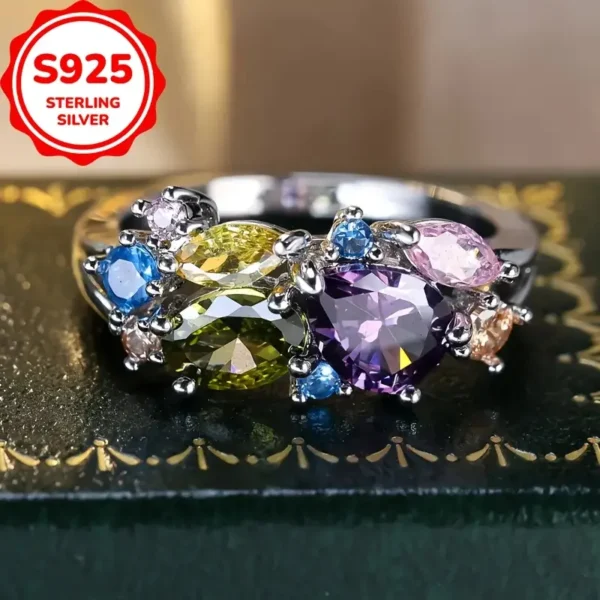 ⁦اتم زركونيا صناعي متعدد الألوان مصنوع من فضة ستيرلنج S925⁩ - الصورة ⁦5⁩