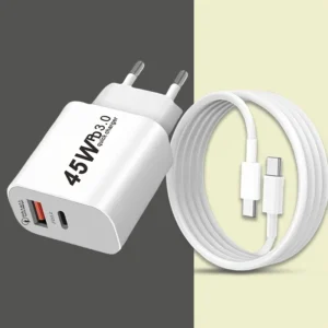 محول شحن سريع بمنفذين PD و QC مع كابل USB-C، 3.3/6.6 قدم متوافق مع iPhone 16/15/Pro، iPhone 14/13/12/11/XS/XR/X/Pro Max Plus - جاهز للسفر، شحن متعدد الأجهزة، شحن عالي السرعة، قابس المملكة المتحدة إلى المملكة المتحدة، قابس المملكة المتحدة إلى الولايات المتحدة