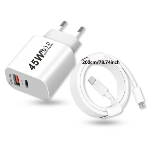 ⁦محول طاقة USB C من UKETO بمنفذين USB C + A بطول 3.3/6 أقدام مع كابل شحن سريع USB C إلى L لهواتف iPhone 16/14/13/12/11/6 Pro/15/15 Pro Max/Plus,i. Pad Pro/Air/Mini⁩ - الصورة ⁦6⁩