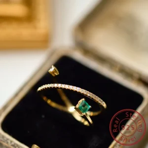 قطعة خاتم فضي 925 بتصميم كلاسيكي مع حزامين مزدوجين