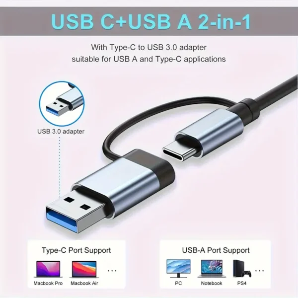 ⁦محول 8 في 1 مع منفذ صوت USB، محول متعدد المنافذ للكمبيوتر اللوحي، يعمل بالطاقة USB، جهد تشغيل 5 فولت، متوافق مع الأجهزة اللوحية.⁩ - الصورة ⁦3⁩