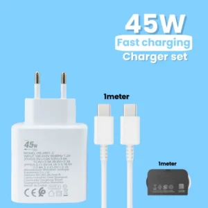 شاحن سريع بقوة 45 واط PD لهاتف سامسونج جالاكسي S24 S23 S22 الترا USB C كابل هاتف محمول من النوع C شحن عالي السرعة محول جداري
