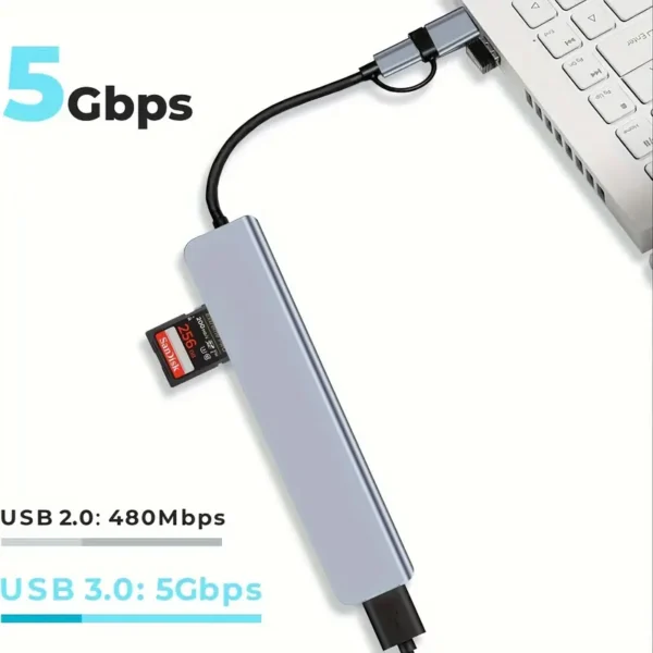 ⁦محول 8 في 1 مع منفذ صوت USB، محول متعدد المنافذ للكمبيوتر اللوحي، يعمل بالطاقة USB، جهد تشغيل 5 فولت، متوافق مع الأجهزة اللوحية.⁩ - الصورة ⁦4⁩
