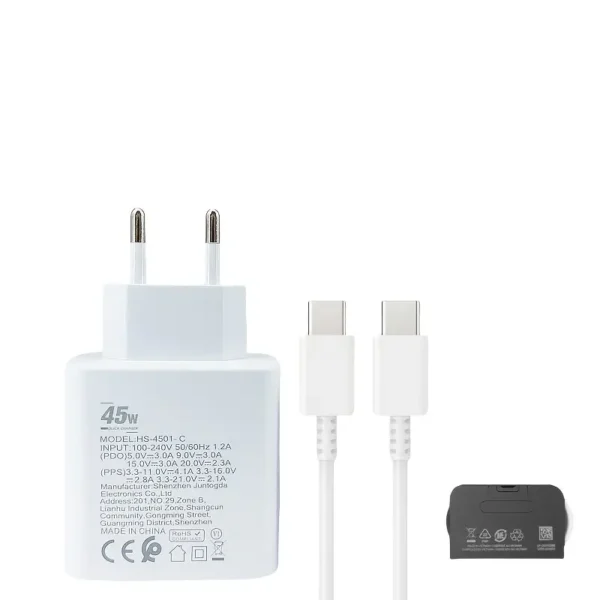 ⁦شاحن سريع بقوة 45 واط PD لهاتف سامسونج جالاكسي S24 S23 S22 الترا USB C كابل هاتف محمول من النوع C شحن عالي السرعة محول جداري⁩ - الصورة ⁦3⁩
