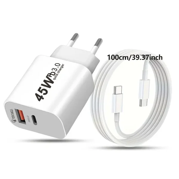⁦محول شحن سريع بمنفذين PD و QC مع كابل USB-C، 3.3/6.6 قدم متوافق مع iPhone 16/15/Pro، iPhone 14/13/12/11/XS/XR/X/Pro Max Plus - جاهز للسفر، شحن متعدد الأجهزة، شحن عالي السرعة، قابس المملكة المتحدة إلى المملكة المتحدة، قابس المملكة المتحدة إلى الولايات المتحدة⁩ - الصورة ⁦5⁩