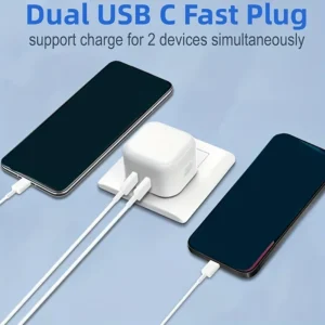 شاحن سريع لهاتف for iphone مع قابس USB C*2، شاحن PD مزدوج بقوة 21.5 واط USB C لهاتف iPhone16/15/plus/pro max Series/for iPad AirPod/Watch