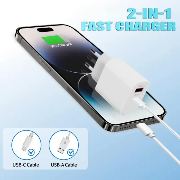 ⁦محول شحن سريع بمنفذين PD و QC مع كابل USB-C، 3.3/6.6 قدم متوافق مع iPhone 16/15/Pro، iPhone 14/13/12/11/XS/XR/X/Pro Max Plus - جاهز للسفر، شحن متعدد الأجهزة، شحن عالي السرعة، قابس المملكة المتحدة إلى المملكة المتحدة، قابس المملكة المتحدة إلى الولايات المتحدة⁩ - الصورة ⁦7⁩