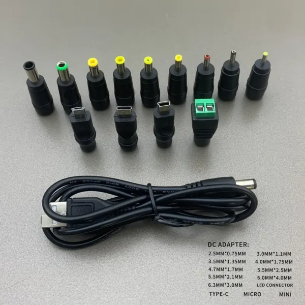 ⁦1 سلك طاقة USB/DC مع مجموعة محولات DC 13، كابل DC متعدد الوظائف ومحول DC⁩ - الصورة ⁦6⁩