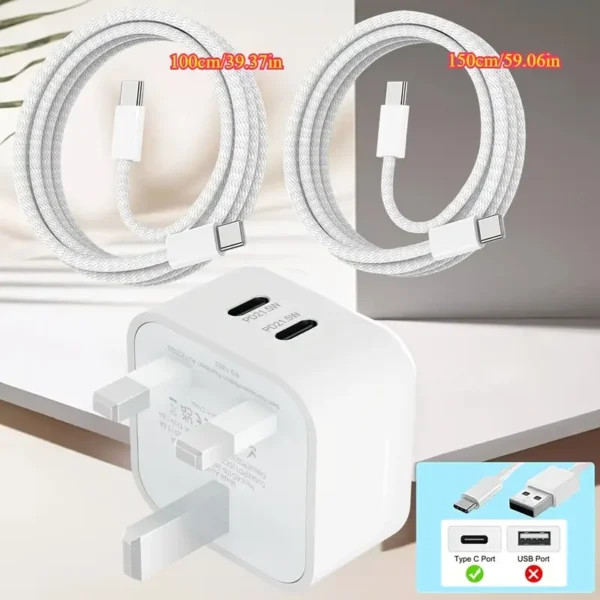 ⁦شاحن سريع لهاتف for iphone مع قابس USB C*2، شاحن PD مزدوج بقوة 21.5 واط USB C لهاتف iPhone16/15/plus/pro max Series/for iPad AirPod/Watch⁩ - الصورة ⁦4⁩