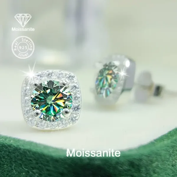 ⁦أقراط مويسانيت من الفضة عيار 925 بوزن 1 قيراط⁩ - الصورة ⁦4⁩