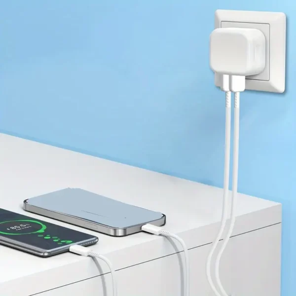 ⁦شاحن سريع لهاتف for iphone مع قابس USB C*2، شاحن PD مزدوج بقوة 21.5 واط USB C لهاتف iPhone16/15/plus/pro max Series/for iPad AirPod/Watch⁩ - الصورة ⁦5⁩