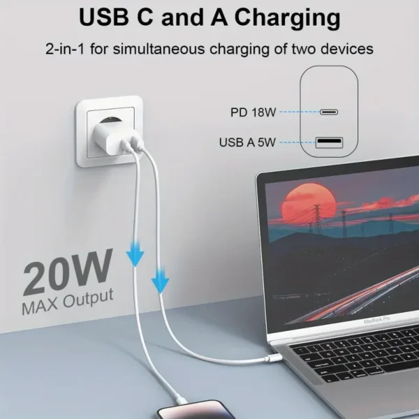 ⁦شاحن سريع لهاتف iPhone 16/16 Pro/16 Pro Max/16 Plus/15 Pro/15 Pro Max/15 Plus، بقوة 20 واط من شاحن USB C، وكابل USB C بطول 2 متر، وشاحن PD3.0 USB لهاتف iPhone⁩ - الصورة ⁦6⁩