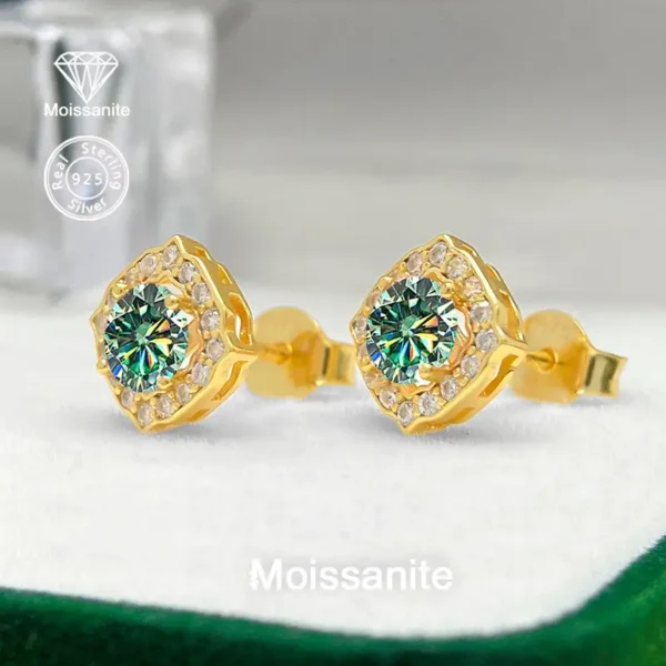⁦أقراط نسائية أنيقة من مويسانيت أزرق أخضر دائري 0.5 قيراط فضة عيار 925⁩ - الصورة ⁦4⁩