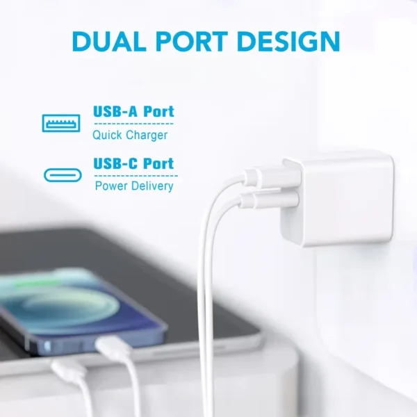 ⁦محول شحن سريع بمنفذين PD و QC مع كابل USB-C، 3.3/6.6 قدم متوافق مع iPhone 16/15/Pro، iPhone 14/13/12/11/XS/XR/X/Pro Max Plus - جاهز للسفر، شحن متعدد الأجهزة، شحن عالي السرعة، قابس المملكة المتحدة إلى المملكة المتحدة، قابس المملكة المتحدة إلى الولايات المتحدة⁩ - الصورة ⁦8⁩
