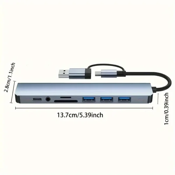 ⁦محول 8 في 1 مع منفذ صوت USB، محول متعدد المنافذ للكمبيوتر اللوحي، يعمل بالطاقة USB، جهد تشغيل 5 فولت، متوافق مع الأجهزة اللوحية.⁩ - الصورة ⁦5⁩